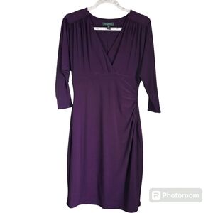 Ralph Lauren purple Plum wrap dress midi stretch size 10 3/4 sleeve